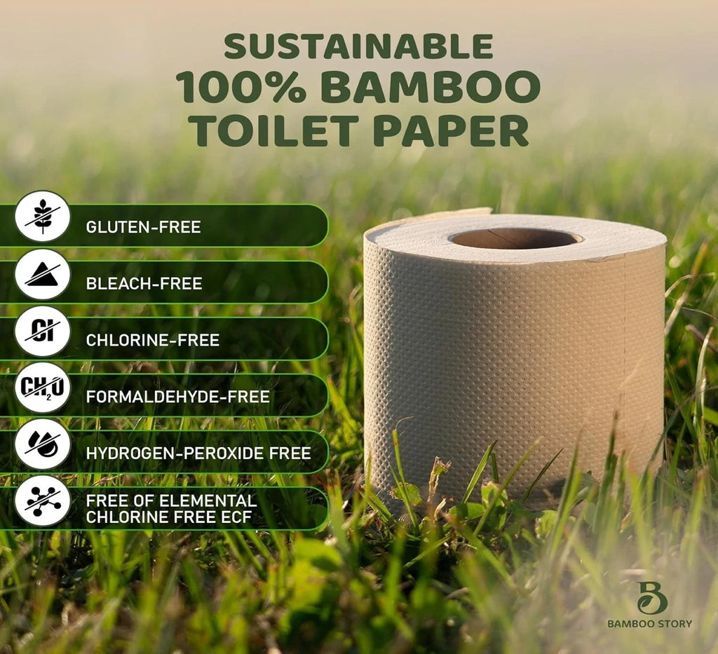 Bamboo Toilet Paper Unbleached, 12 Rolls, 3 Ply and 300 Sheets Bamboo Toilet Tis
