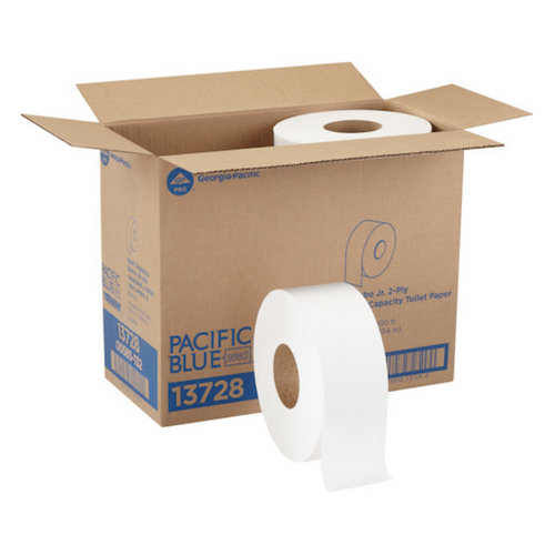 Pacific 13728 Jumbo Jr. Bathroom Tissue 2-Ply White 3½" x 1000, 8 Rl/Cs
